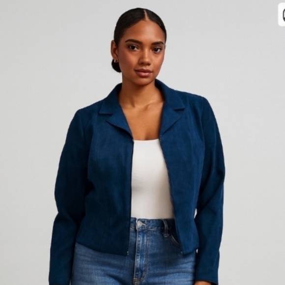 Positive Attitude Jackets & Blazers - Positive Attitude Zip Front Faux Suede Crop Jacket Teal 14P